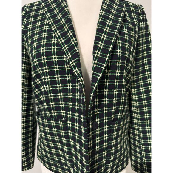 J. Crew green plaid textured Embroidered cotton blazer size 6 snap buttons - Picture 7 of 8